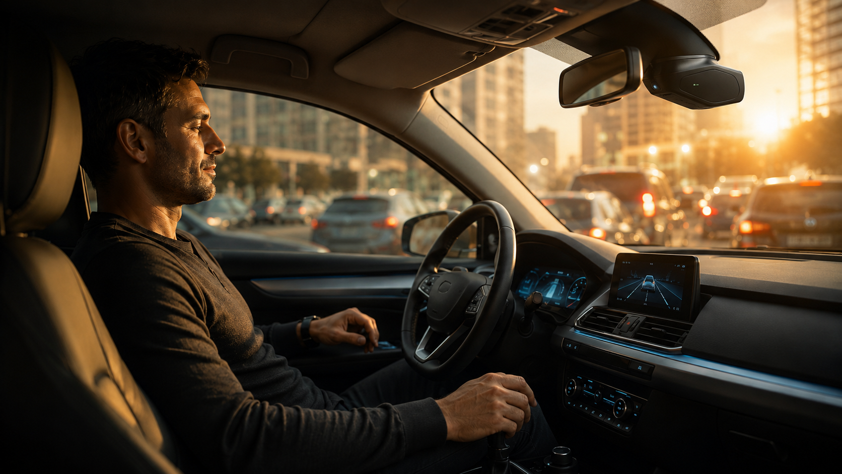 Driver relaxed with Traffic Jam Assist